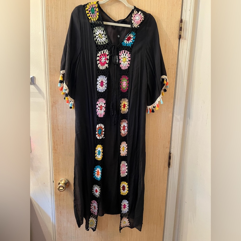 White Mark crochet tie front kimono O/S